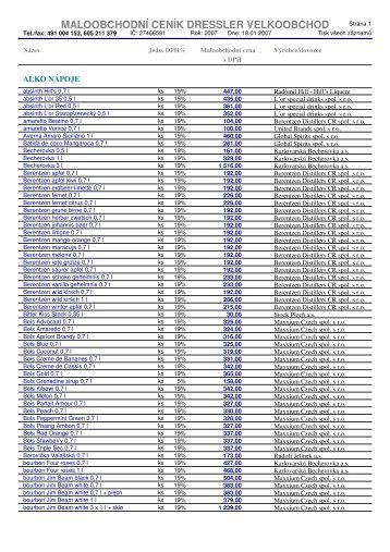 maloobchodní ceník dressler velkoobchod