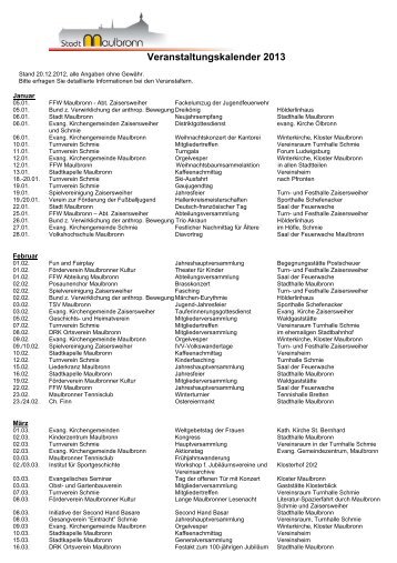 Veranstaltungskalender 2013 - Maulbronn