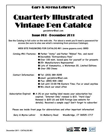 Download Catalog #61 PDF - Vintage Pens at Gopens.com