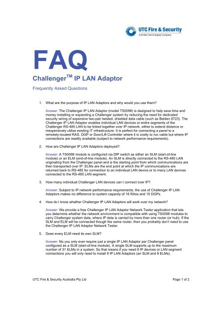 Challenger Ip Lan Adaptor Utc Fire Amp Security