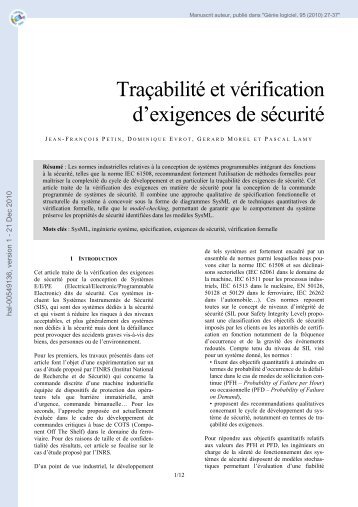 Traçabilité et vérification d'exigences de sécurité