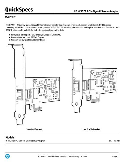 Hp Nc112t Pcie Gigabit Server Adapter