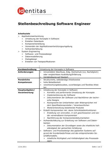 Stellenbeschreibung Software Engineer - Identitas
