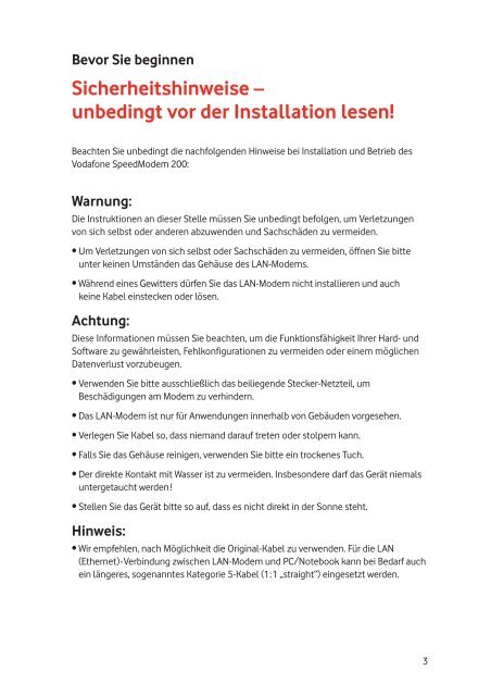 Installationsanleitung für Vodafone SpeedModem 200