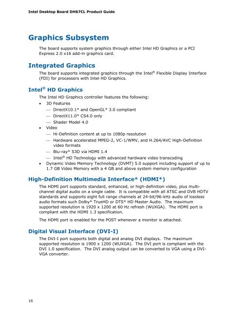 Intel® Desktop Board DH67CL Product Guide