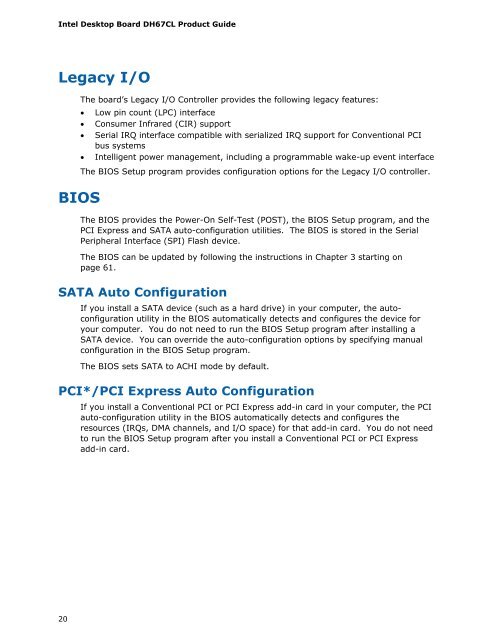 Intel® Desktop Board DH67CL Product Guide