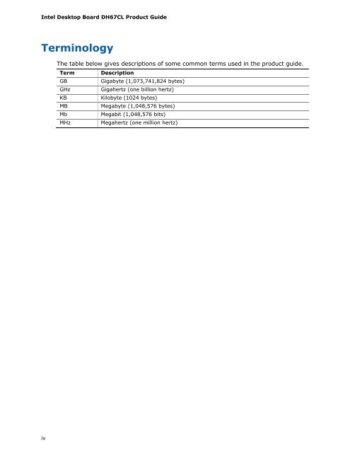 Intel® Desktop Board DH67CL Product Guide