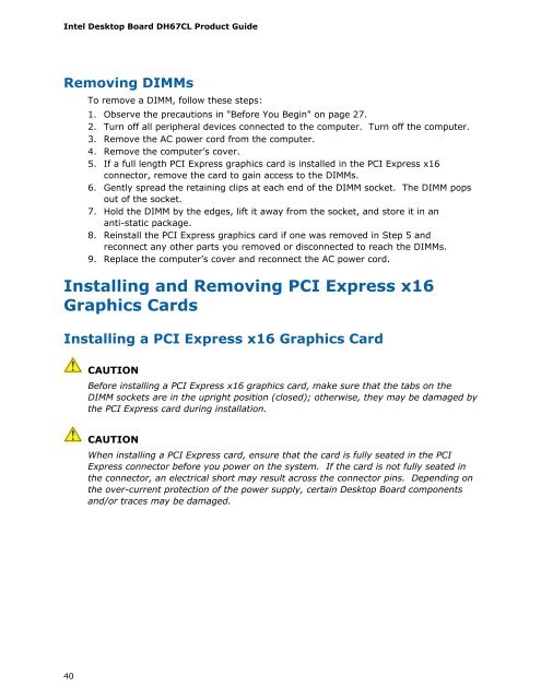 Intel® Desktop Board DH67CL Product Guide