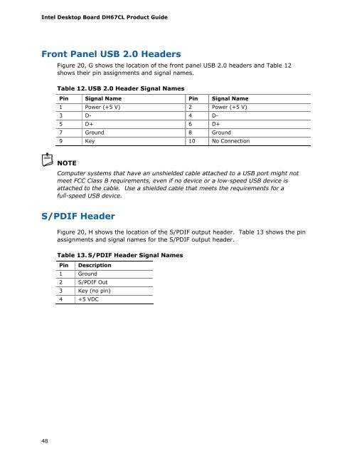 Intel® Desktop Board DH67CL Product Guide