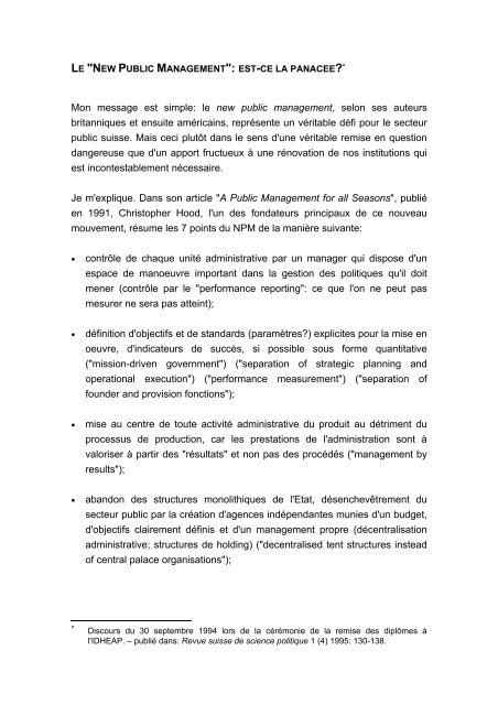 Mon Message Est Simple Le New Public Management Idheap