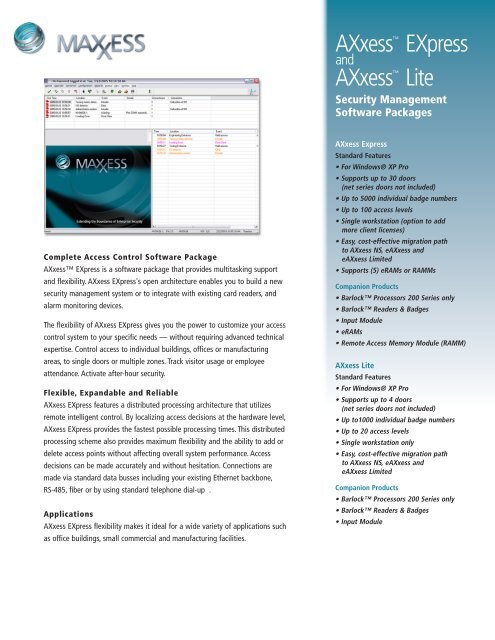 Axxess Express Axxess Lite Maxxess Systems Inc