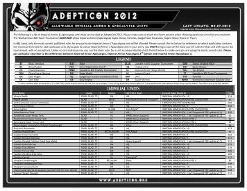 AdeptiCon 2012 Allowable Imperial Armor & Apocalypse Units