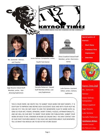 Kaynor Times Staff Ms. Symonds- Advisor Jessie Gelinas ...