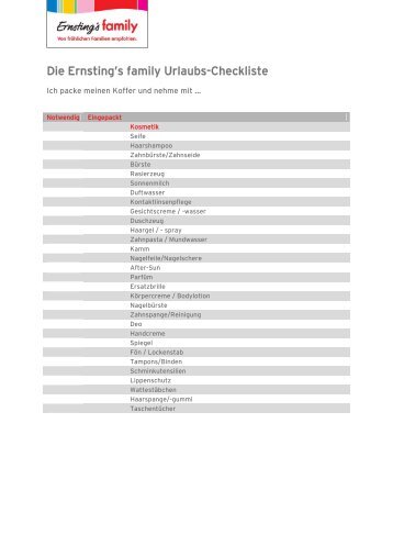 Die Ernsting's family Urlaubs-Checkliste - Aktionen bei Ernsting's ...