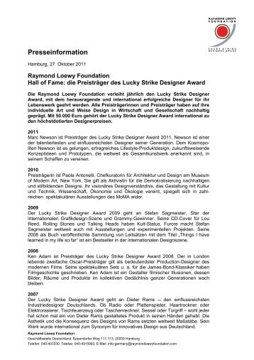 LSDA2011_Hall of Fame - Raymond Loewy Foundation