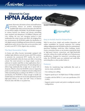 Ethernet over Coax HPNA Network Adapter Product ... - Actiontec
