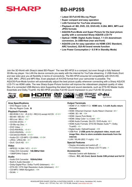 BD-HP25S-Blu-ray DVD Player - Sharp Electronics