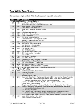 Epic White Dwarf Index - WebRing