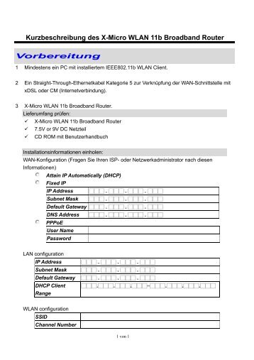 Kurzbeschreibung des X-Micro WLAN 11b Broadband Router ...