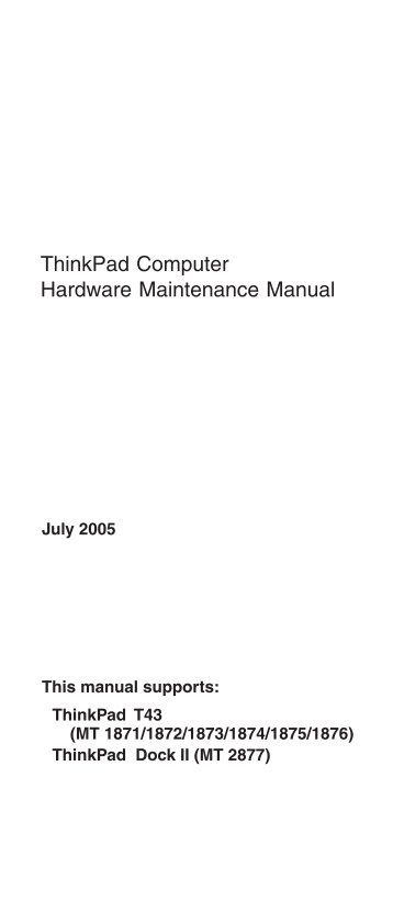 ThinkPad Computer Hardware Maintenance Manual - Lenovo