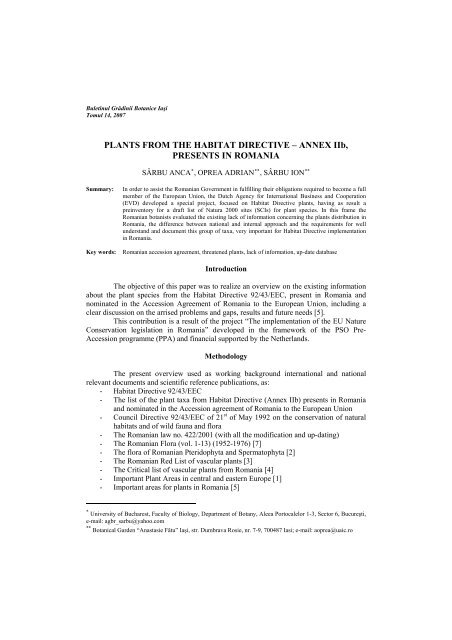 Buletinul Grădinii Botanice Iaşi - Journal of Plant Development