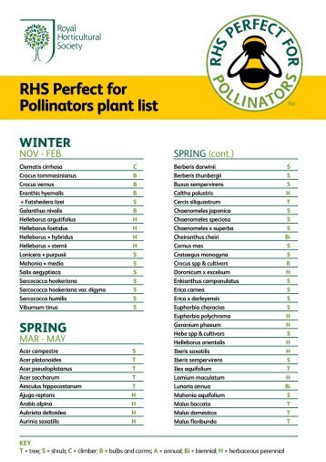 RHS Perfect for Pollinators plant list - Best Habitats