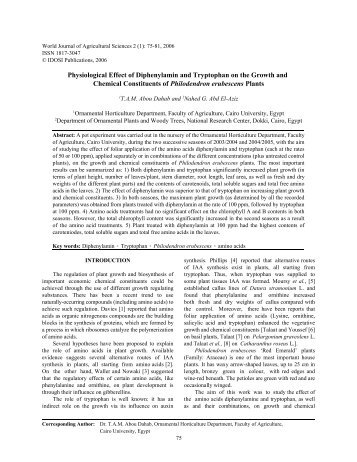 Physiological Effect of Diphenylamin and Tryptophan on the Growth ...