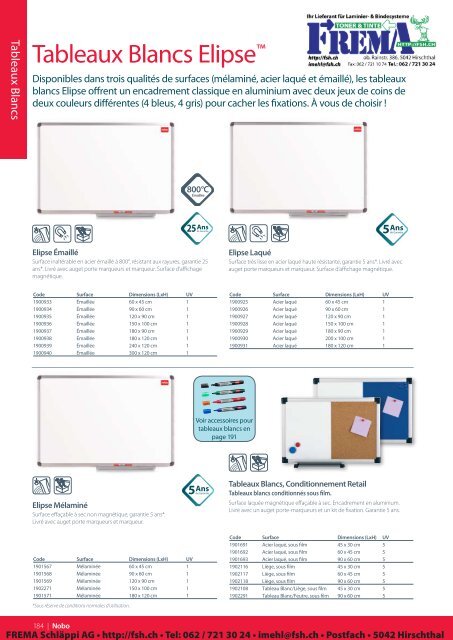 FREMA - CATALOGUE NOBO Whiteboards / Tableaux blancs Http ...