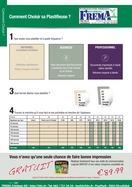 FREMA - CATALOGUE Sortiment Plastifier/Laminer Http://ibico.ch