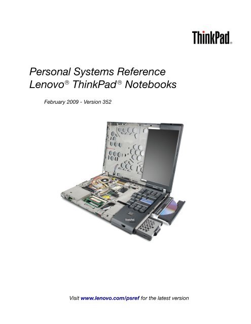 Personal Systems Reference Lenovo ThinkPad Notebooks - Also.com