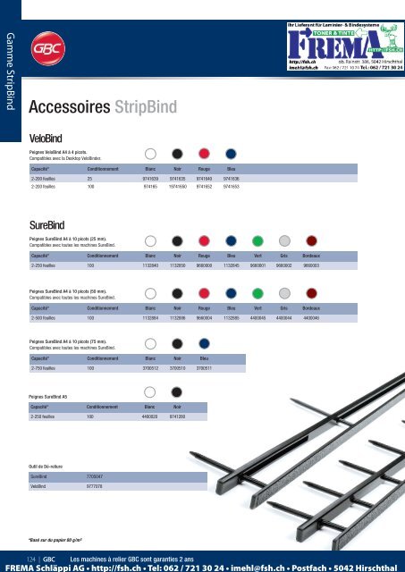 FREMA - CATALOGUE Sortiment de Relier/Reliures Http://ibico.ch