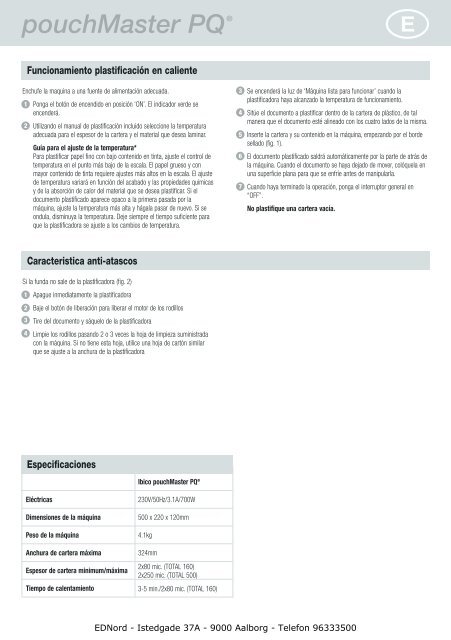 EDNord - Ibico Lamineringsmaskine Pouchmaster PQ Brugsanvisning