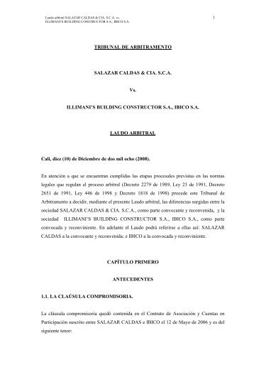 Salazar Caldas & Cía. S.C.A. Vs. Ibico S.A. - Cámara de Comercio ...