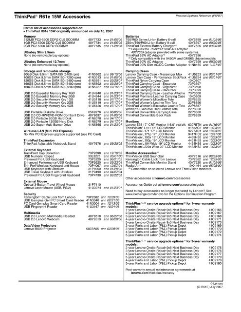 Personal Systems Reference Version 332 - Lenovo Service and ...