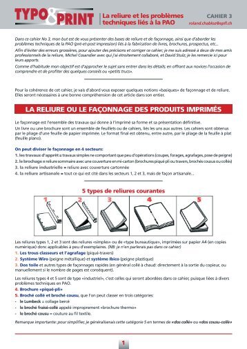 la reliure ou le façonnage des produits imprimés - Repro EPFL