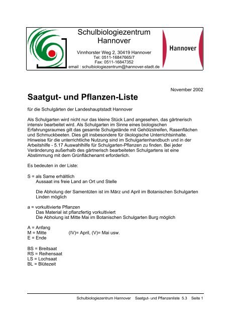 Saatgut und Pflanzenliste (pdf)