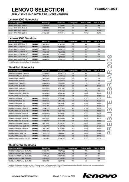 Preisliste Lenovo Selection - trojok.de