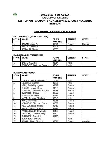 University of abuja faculty of science list of - LANDING PAGE - Uni ...