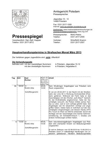 Pressespiegel März 2013 - Amtsgericht Potsdam - Brandenburg