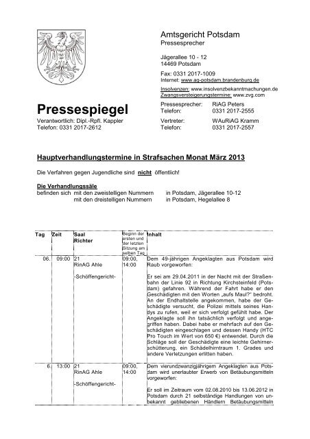 Pressespiegel März 2013 - Amtsgericht Potsdam - Brandenburg