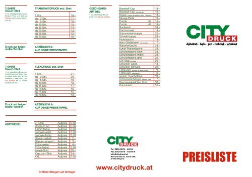 Preisliste - Citydruck Bregenz