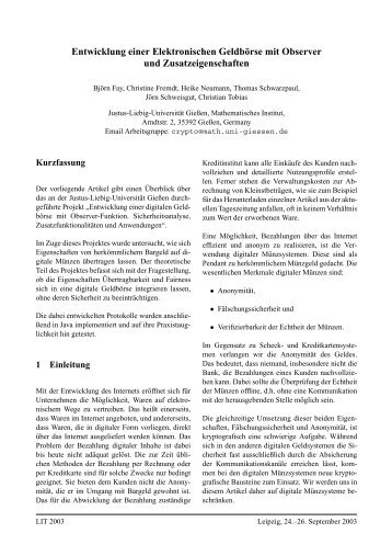 Entwicklung einer Elektronischen Geldbörse mit ... - of Björn Fay