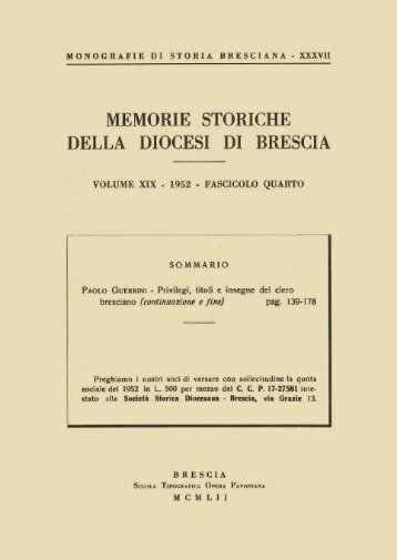 XIX (1952) Monografie di storia bresciana, 37 fascicolo - Brixia Sacra