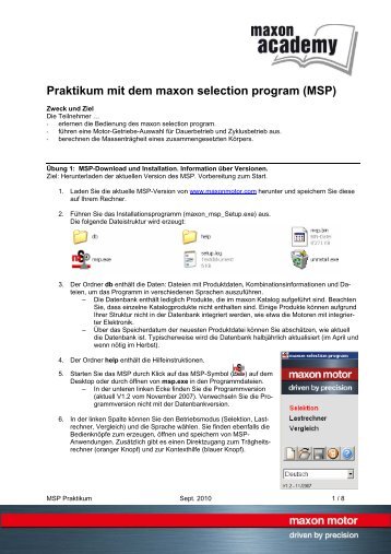 Praktikum mit dem maxon selection program (MSP) - Maxon Motor