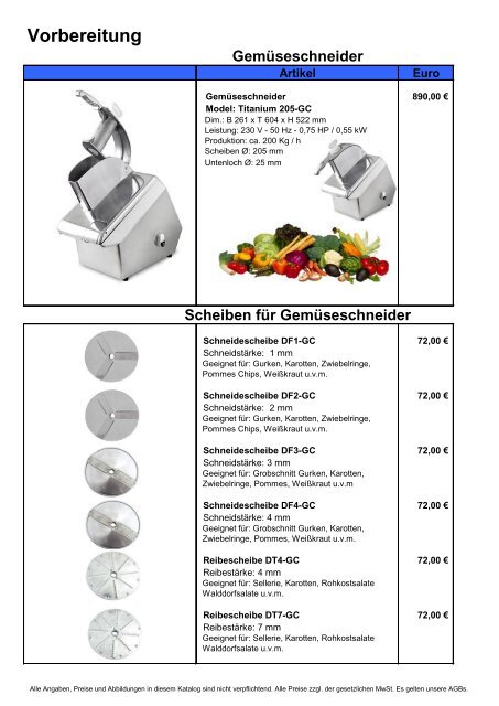 Vorbereitung Gemüseschneider - Gastro Concept Lübeck