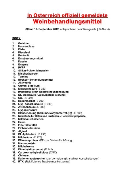 W einbehandlung W einbehandlungsmittel - HBLA und Bundesamt ...