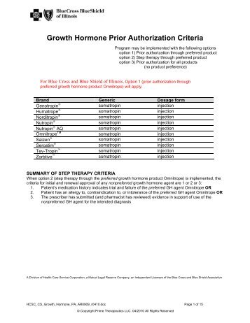 Growth Hormone - Blue Cross Blue Shield of Illinois