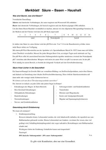 Merkblatt Säure – Basen – Haushalt