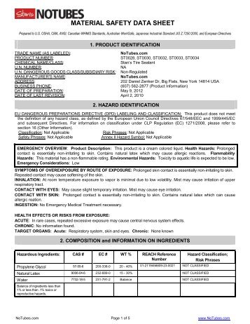 MATERIAL SAFETY DATA SHEET - NoTubes