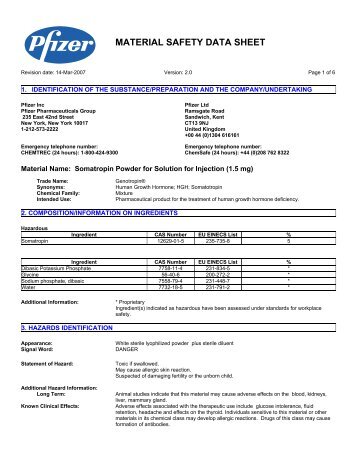 material safety data sheet - Pfizer